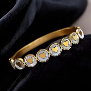Gold Plated White Shell Heart Bracelet Bangle